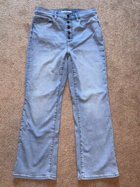 Lands' End High Rise Button Front Kick Flare Cropped Stretch Jeans 8
